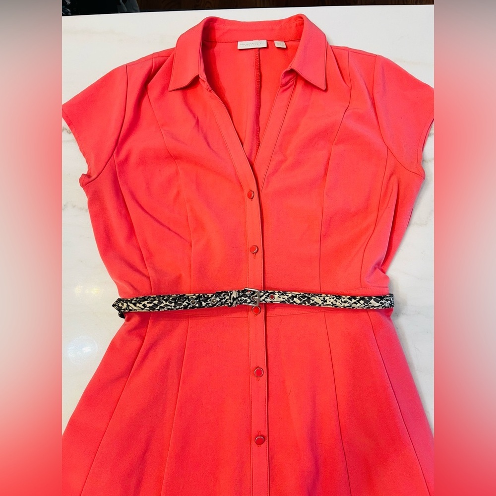 New York and Co Pink Stretch Button-Down Dress with Belt Size M - Picture 2 of 7